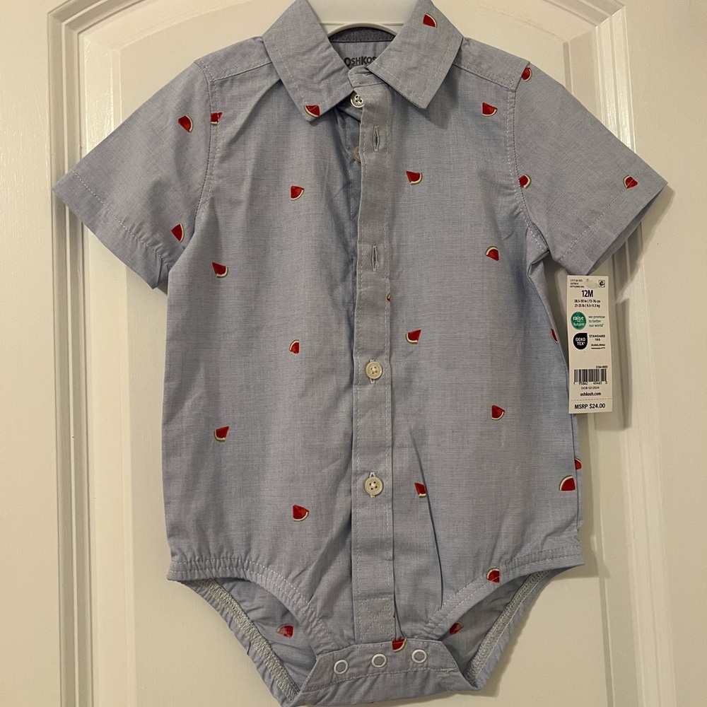 Boys Watermelon Print Button-Up Bodysuit